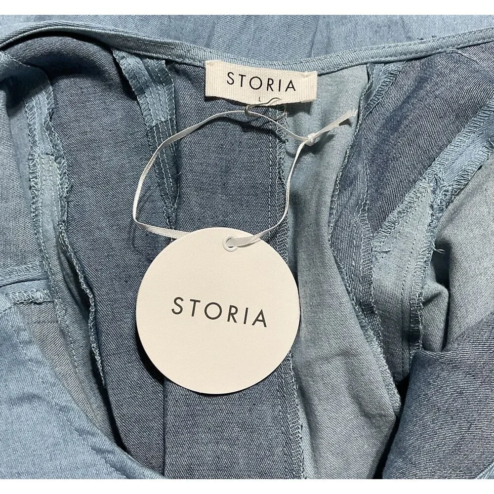 Storia Blue Cotton Romper L with Pockets